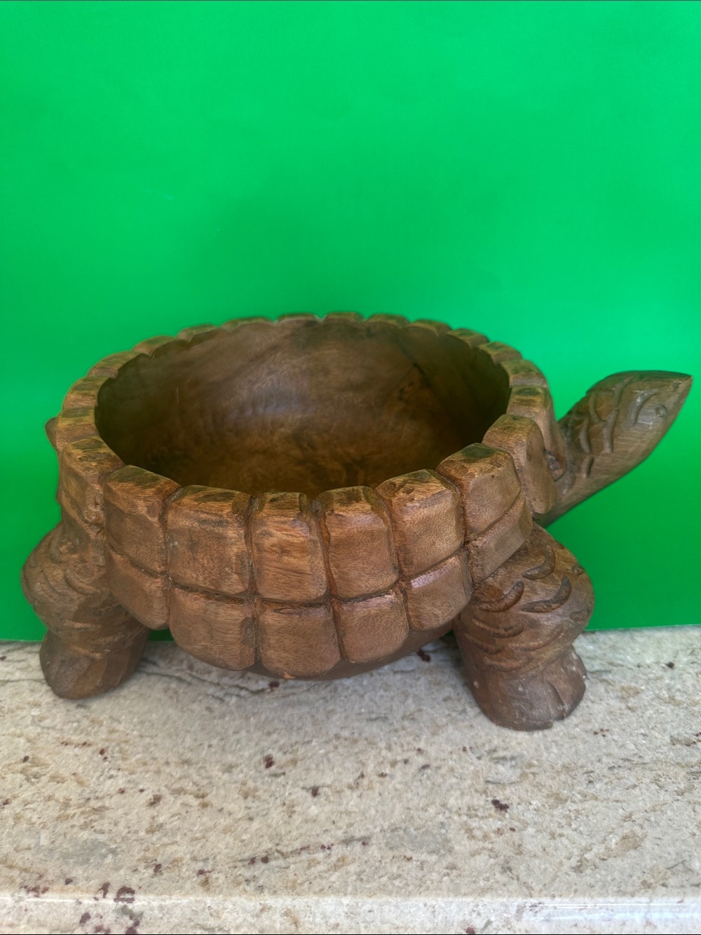 Wooden Turtle Shaped Reptile Feeding Bowl - Brown